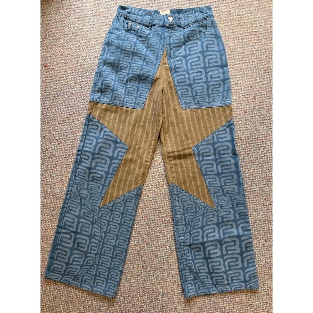 Heaven by Marc Jacobs Barragan Star Pant Blue Brown Monogram Wide Leg 30x30